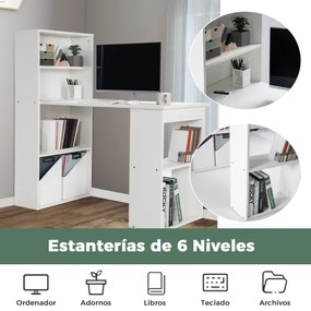 Secretária de computador com Estante de arrumação Secretária reversível para escritório de estudo Quarto de dormir 122 x 51 x 122 cm Branco