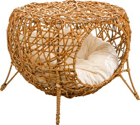 PawHut Cesta de para Gatos com Almofada Acolchoada Ø40x32 cm Castanho Claro | Aosom Portugal