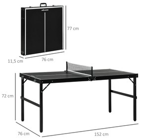 SPORTNOW Mesa de Ping Pong Dobrável de Tamanho Médio com Estrutura de Alumínio Mesa de Ping Pong Portátil para Interior e Exterior 152x76x72 cm Preto