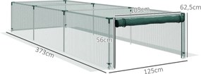 Estufa de jardim para tomates com rede de proteção e porta com fecho de correr enrolável em HDPE, 125 x 373 x 62,5 cm