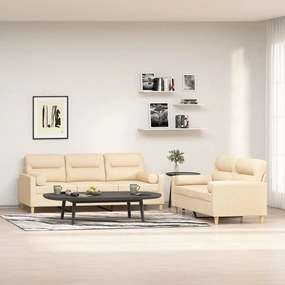 vidaXL 2 pcs conjunto de sofás c/ almofadões tecido cor creme