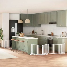 vidaXL Portão p/ cães com porta dobrável 8 painéis 640 cm álamo branco