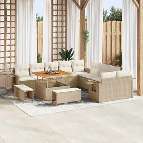 vidaXL Conjunto de Sofá para Jardim de 13 Peças com Almofadas em Rattan Sintético Bege e Acácia.