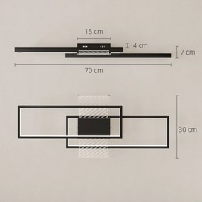 Candeeiro de teto LED 70 x 30 cm retangular de 43 W, luminária de teto 3000-6000 K, 4600 LM, comando à distância, preto