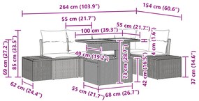 Conjunto de Jantar com 6 Peças para Jardim com Almofadas Bege em Ratta