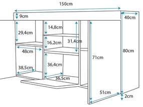 Aparador LUND com Luz LED - 150x83x40 cm - Branco e Carvalho Mate - De