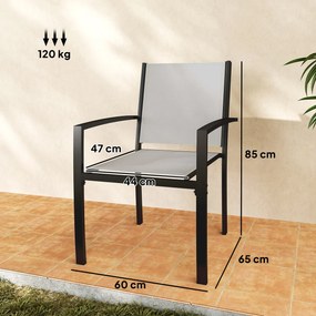 Conjunto de 2 cadeiras de jardim empilháveis para exterior com braços (MESA NÃO INCLUIDA), estrutura em aço 60 x 65 x 85 cm cinza claro