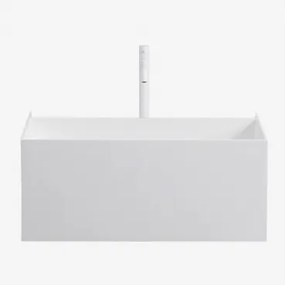 Conjunto De Móvel De Casa De Banho Suspenso Em Resina Com Lavatório Integrado E Luz Led Nerine Branco & Sem Espelho & Branco - Sklum