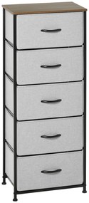 HOMCOM Cômoda 5 Gavetões Móvel de Armazenamento Gaveta em Tecido Dobrável Estrutura de Aço Preto 45x30x116 cm Cinza | Aosom Portugal