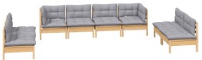 8 pcs conjunto lounge de jardim + almofadões cinza pinho maciço