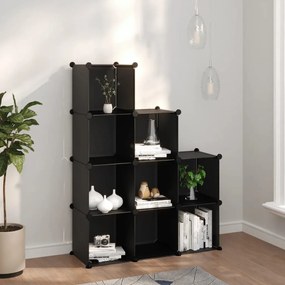 vidaXL Organizador de arrumação com 9 cubos PP preto