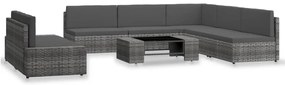 7 pcs conjunto lounge de jardim vime PE cinzento