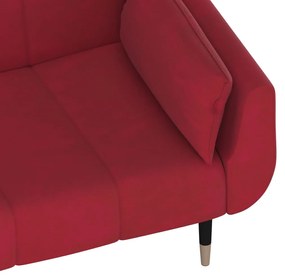 Sofá-cama 2 lugares com duas almofadas veludo vermelho tinto