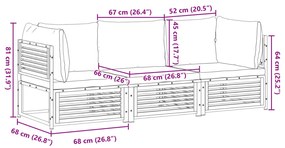 3 pcs conjunto de sofás de jardim com almofadões acácia maciça