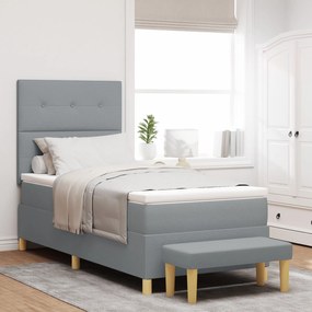 Cama Box Spring com Colchão &amp; Banco Cinza Claro 80x200 cm Tecido