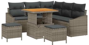 Conjunto de Sofá de Jardim de 8 Peças com Almofadas Cinza em Rattan Si