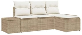 Sofá de Jardim de 4 Peças com Almofadas em Rattan Sintético Bege