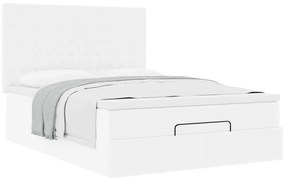 Estrutura de cama otomana com colchão branco couro falso