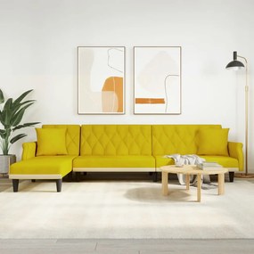 Sofá-cama em forma de L 271x140x70 cm veludo amarelo