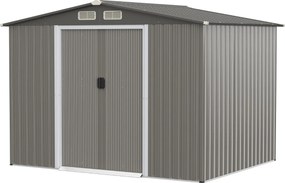 Abrigo de jardim Portas duplas e rampa para ferramentas 260 x 207 x 180 cm Cinzento escuro