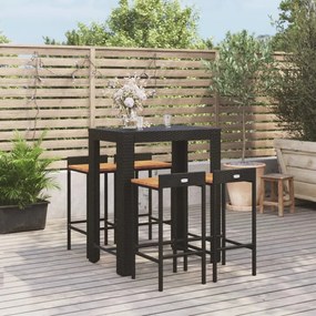 vidaXL 5 pcs conjunto de bar p/ jardim vime PE/acácia maciça preto