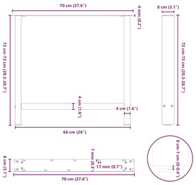 Pés para mesa de jantar pretos 2 peças 70x(72-73) cm aço