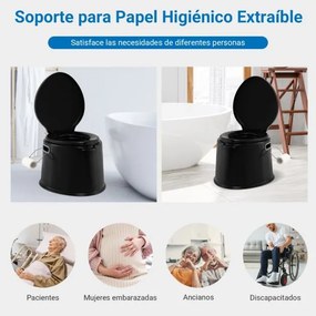 Sanita portátil 5 L para campimo 41 x 49 x 34 cm com tampa e cubo interno removível, WC portátil para viagens ao ar livre Preta