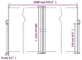 Toldo lateral retrátil 180x1200 cm creme