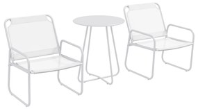 Conjunto de Móveis de Jardim com 1 Mesa Redonda e 2 Cadeiras Estrutura de Aço e Apoio para os Braços Branco