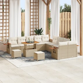Conjunto de Sofá de Jardim vidaXL 13 peças com Almofadas Bege Rattan Acácia