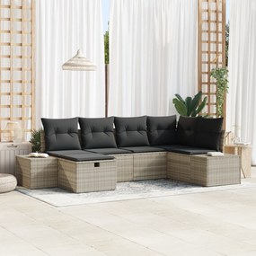 Conjunto de Sofá de Jardim de 6 Peças com Almofadas Cinza Claro Rattan