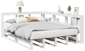 vidaXL Cama com estante sem colchão 140x190 cm pinho maciço branco