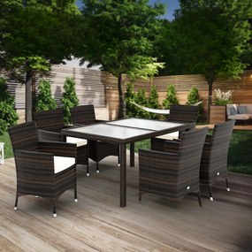 Conjunto de jardim em polyrattan Bali com 7 peças castanho/creme