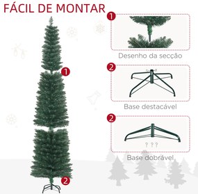 Árvore de Natal Artificial Altura 210cm com 510 Ramos de Folhas de PVC Ignífugos Base Dobrável e Suporte Metálico Verde