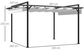 Pérgola 3x4 Pérgola de Jardim com Teto Retrátil de Poliéster e 12 Orif