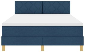 Cama Box Spring com Colchão e LED Azul 140x200 cm Tecido