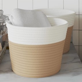 vidaXL Cestos de arrumação 2 pcs Ø24x18 cm algodão bege e branco