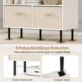 Estante com 6 cubos 90 x 40 x 105 cm e com 3 gavetas de tecido dobráveis e removíveis moderno branca
