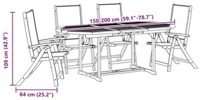 5 pcs conjunto de jantar para jardim acácia maciça e textilene
