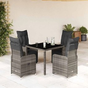vidaXL 5 pcs conjunto bistrô de jardim c/ almofadões vime PE cinza