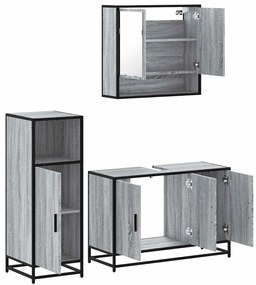 3 pcs Conjunto móveis casa de banho madeira proc. cinza sonoma
