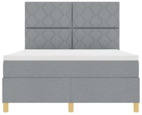 Cama Box Spring com Colchão e Luz LED Cinza Claro 140x200 cm Tecido