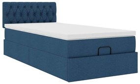 Cama Otomana com Colchão &amp; LEDs Tecido Azul 90x200 cm