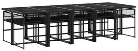11 pcs conjunto de jantar para jardim vime PE preto