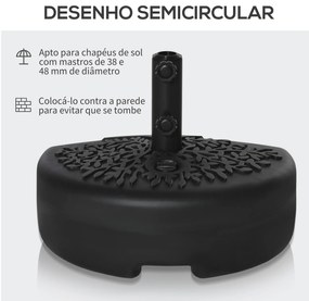 Outsunny Base de Parede para Chapéu de Sol Suporte Semicircular para Chapéu de Sol Preenchido com Areia 21kg ou Água 18kg para Jardim Pátio Terraço Exterior 50x31x18cm Preto