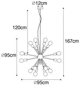 Moderno candeeiro suspenso preto com 18 luzes douradas - Juul Design