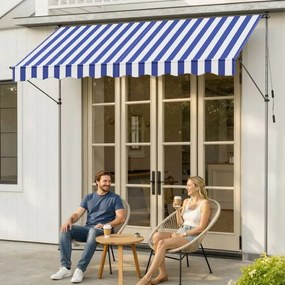 Toldo varanda 300 x 120 cm com manivela para proteção solar, azul e branco