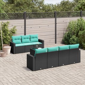 vidaXL 8 pcs conjunto de sofás p/ jardim c/ almofadões vime PE preto