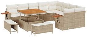 Conjunto de Sofá de Jardim vidaXL 12 Peças com Almofadas Bege Poly Rat
