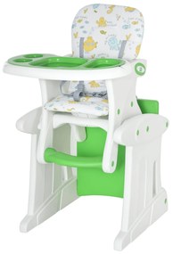 HOMCOM Cadeira para bebês 3 em 1 por mais de 6 meses Transformar em mesa e cadeira multifuncional Ajustável em 3 posições encosto alto Acolchoado Com 2 bandejas removíveis 57x59x105 cm Verde